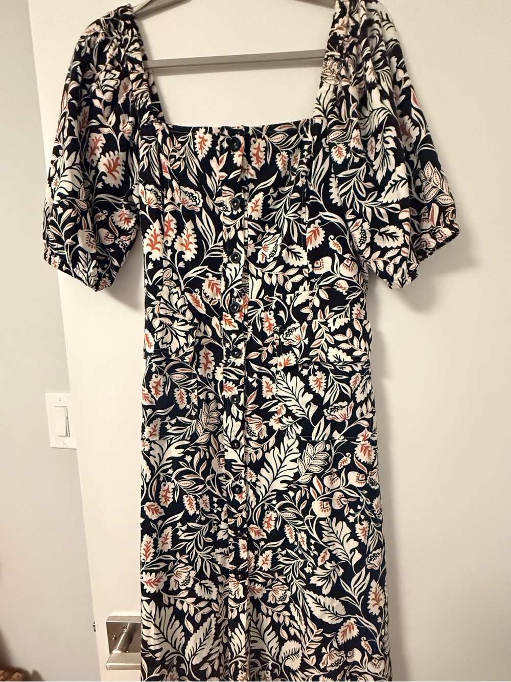 BCBGMaxAzria Black Floral Button-Front Midi Dress